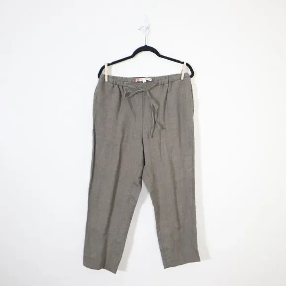 South Street Linen Size 2P High Rise Cropped Pants Tapered Leg Taupe Tan Brown - Picture 1 of 9